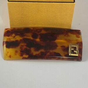 Fendi FF Tortoiseshell Hair Barrette Clip Gold Logo Women